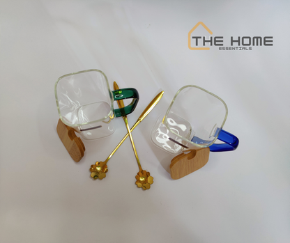 High Quality Square Glasses With Bamboo cover and Golden Spoon