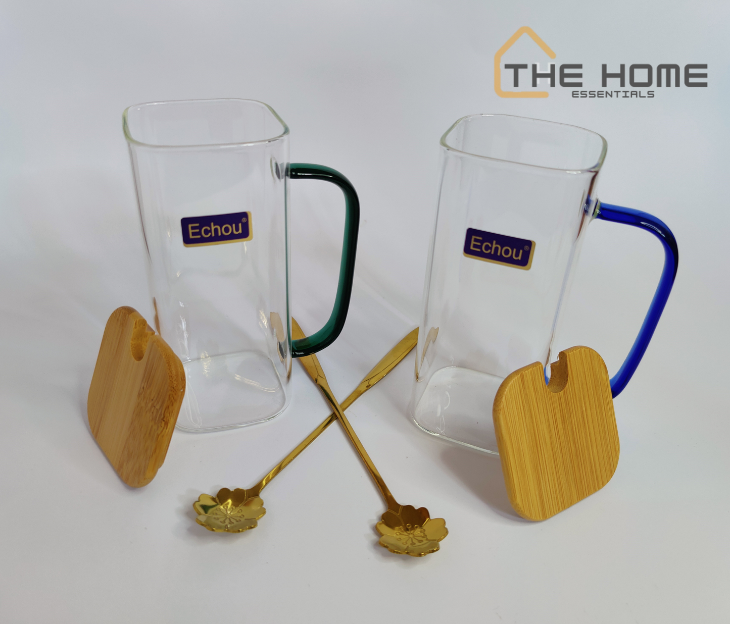 High Quality Square Glasses With Bamboo cover and Golden Spoon