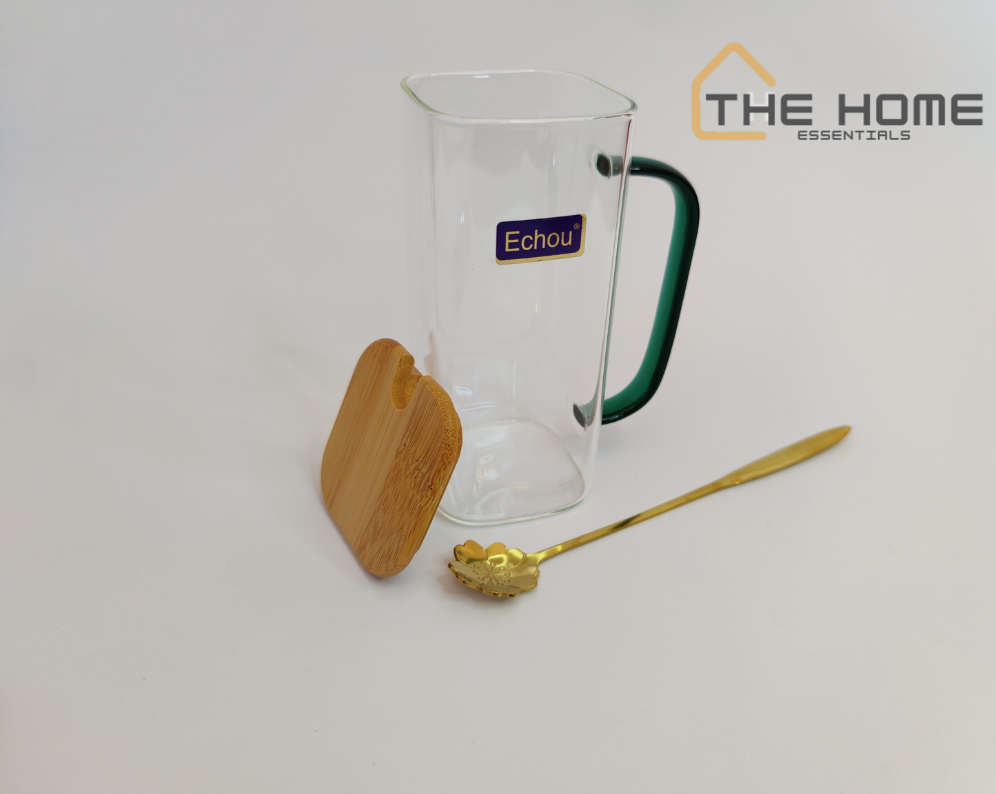 High Quality Square Glasses With Bamboo cover and Golden Spoon