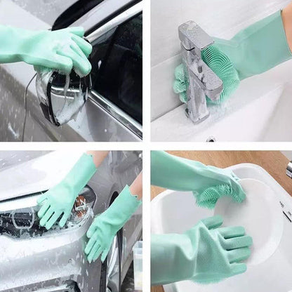 Reusable Silicon cleaning Gloves with inbuilt Scrubber