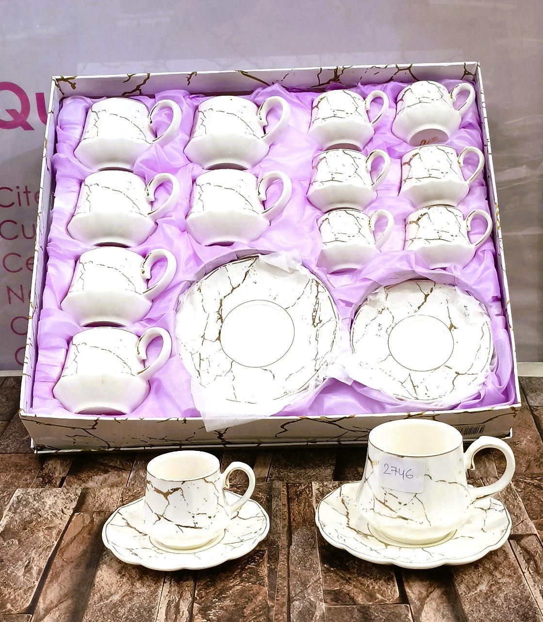 Premium White Printed Tea Cup Set - 24 Piece's