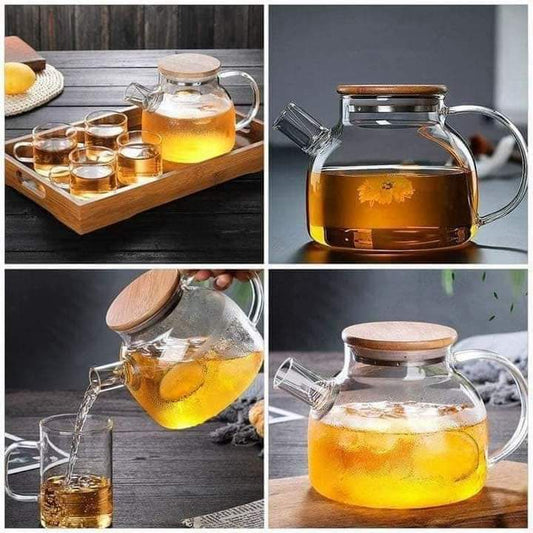 Korean Style Glass Jug Set with Wooden Jug Lid