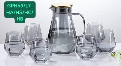 Premium Glass Jug and Glasses set - Golden and Black