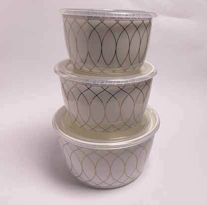 Ceramic Ware Bowl Set Air-tight with Plastic Lid Microwave Safe Set of 4