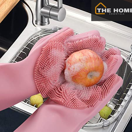 Reusable Silicon cleaning Gloves with inbuilt Scrubber